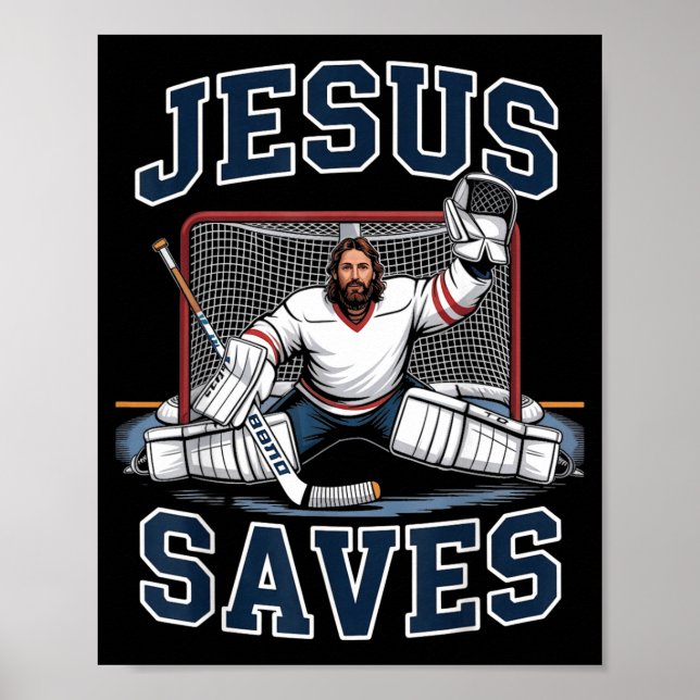 Poster Jesus Saves Hockey Player Team God Hockey Lovers H (Frente)