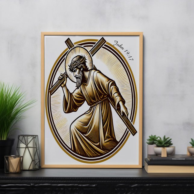 Poster Jesus Segurando Dourada Cruz Reverendentemente (Criador carregado)