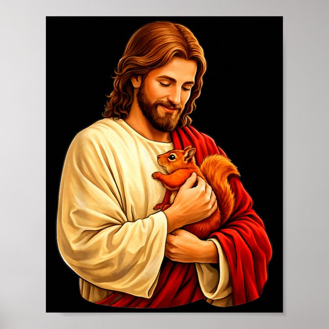 Poster Jesus segurando esquilo cristão  (Frente)