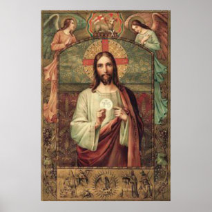 Poster Jesus segurando o Anfitrião Eucarista com Anjos ac