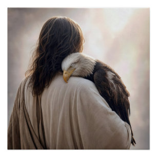 Póster Jesus segurando uma águia-careca doente