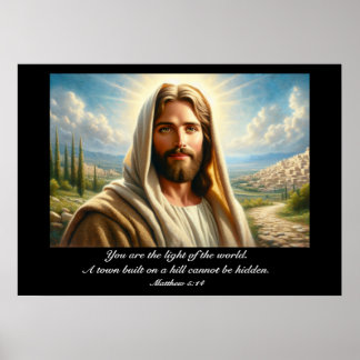 Poster Jesus sorrindo debaixo de um céu celeste