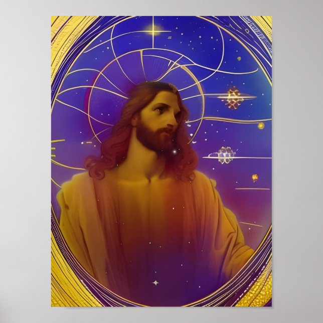 Poster Jesus StainGlass AI Gerado Arte (Frente)