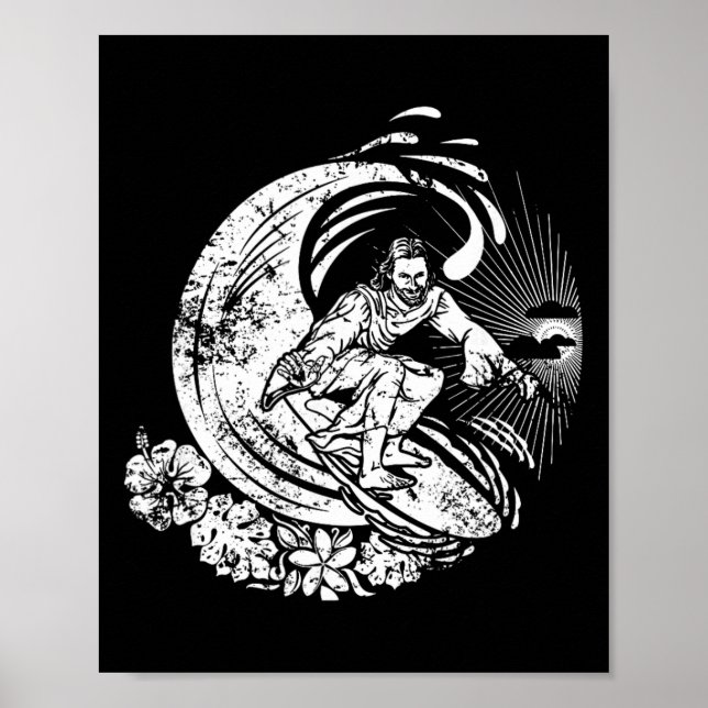 Poster Jesus Surfista Vintage Desgastado  (Frente)