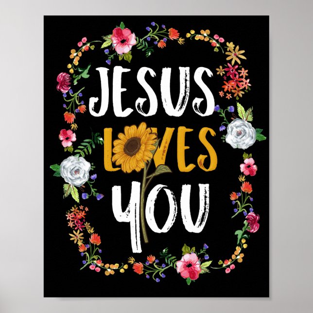 Poster Jesus Te Ama Com A Flor Redonda Cristã (Frente)