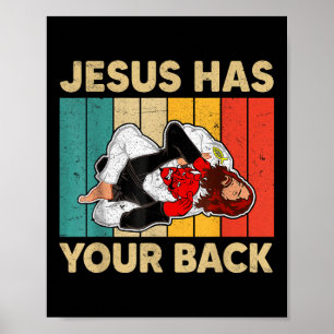 Poster Jesus Tem Seu Jiu Jitsu Retro Cristão Homens