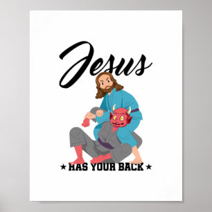 Poster Jesus Tem Suas Costas Jiu-Jitsu BJJ Engraçado MMA