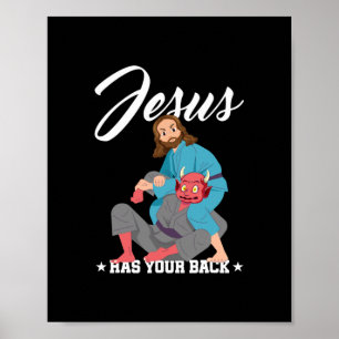 Poster Jesus Tem Suas Costas Jiu-Jitsu BJJ Engraçado MMA
