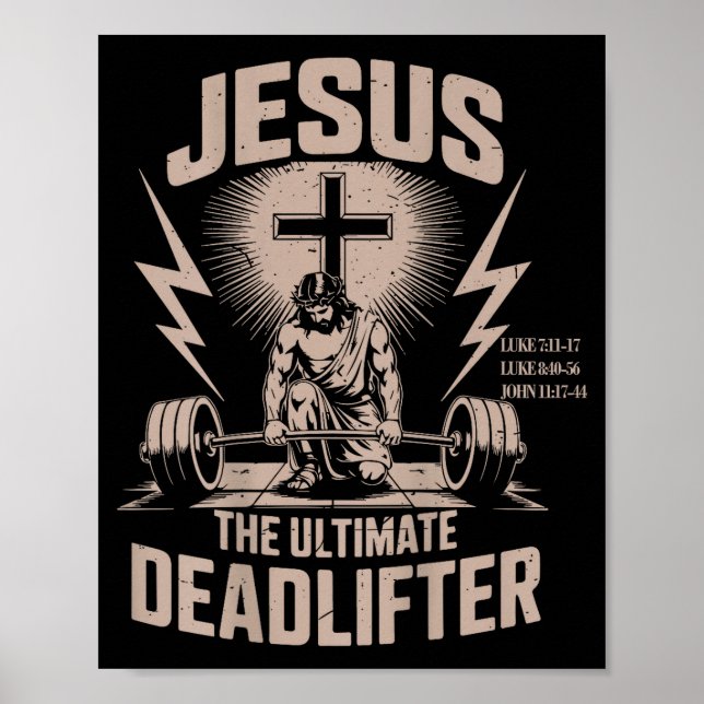 Poster Jesus The Ultimate Deadlifter Funny Christian Gym  (Frente)