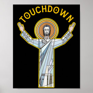 Poster Jesus Touchdown Diversão Fé Cristã Frase Meme Ch