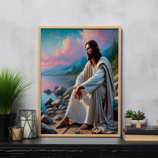 Poster Jesus Tranquilo Salvador em Reflexão Divina (Criador carregado)