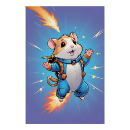 Póster Jetpack Hamster Poster | Funny Cartoon Wall Art