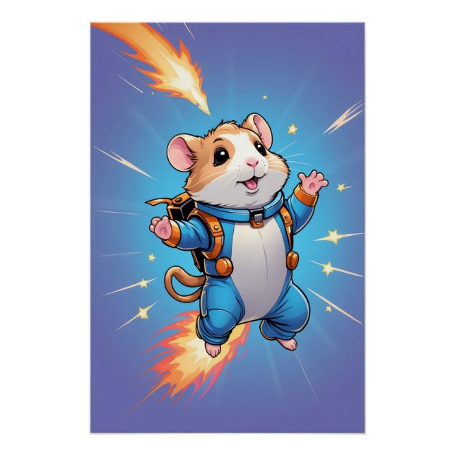 Póster Jetpack Hamster Poster | Funny Cartoon Wall Art (Frente)