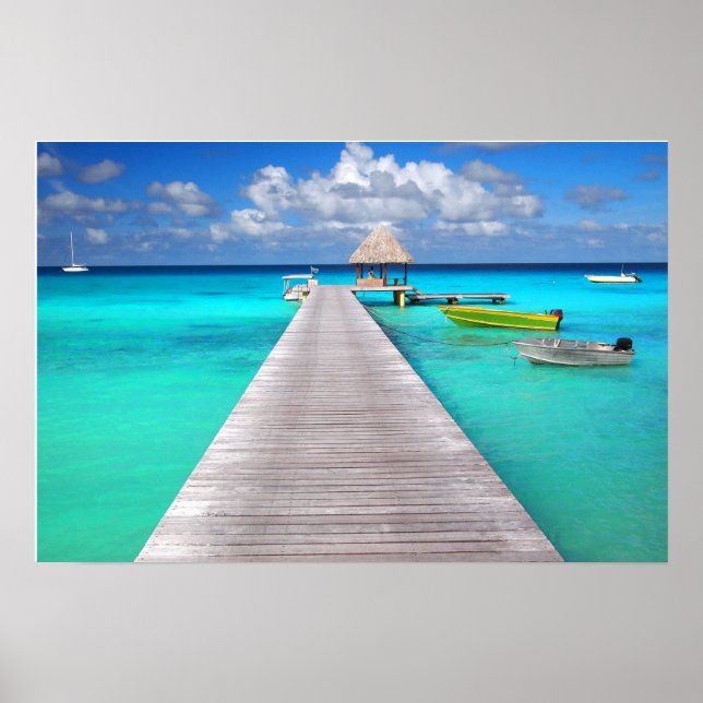 Poster Jetty com barcos em lagoa tropical (Frente)