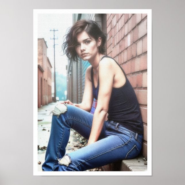 Poster Jeune femme grunge dans les brumes  (Frente)