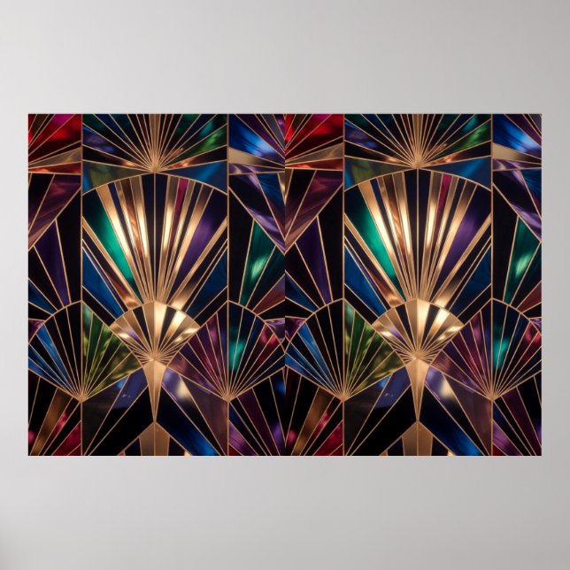 Poster Jewel Tone Art Deco Multicolor Geometric Sunburst (Frente)