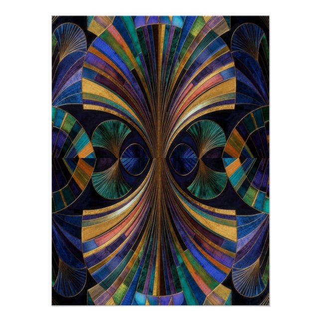 Póster Jewel Tone Peacock Blue Purple Gold Art Deco (Frente)