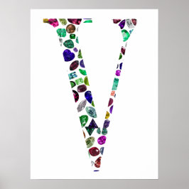Poster Jewelry Gemstones Monograma - Letra V