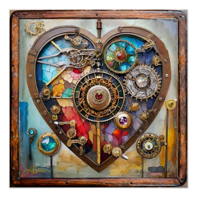 Póster Jewels And Stained Glass Heart Steampunk Series (Frente)
