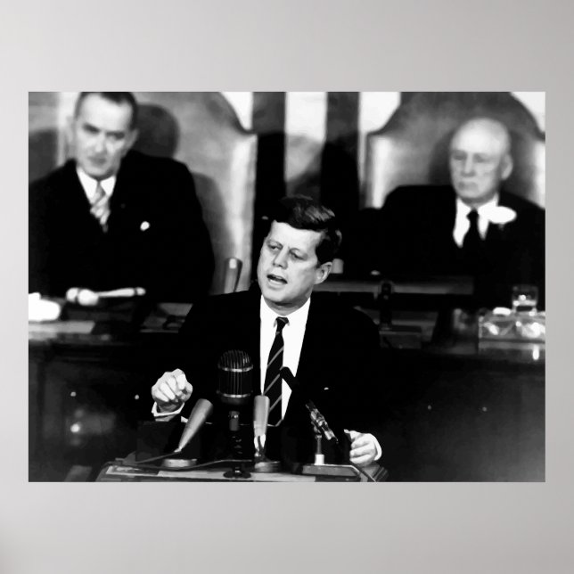 Poster JFK anuncia Missão de Aterrissagem à Lua — Frontei (Frente)