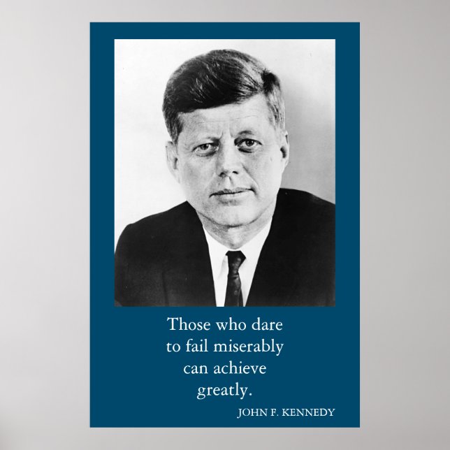 Poster JFK John F. Kennedy Cita Motivação de Conquista (Frente)