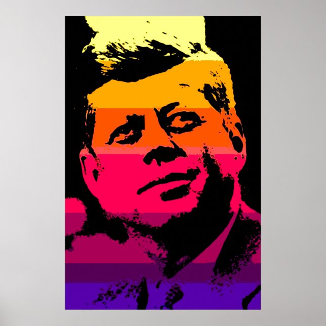 Póster JFK John F. Kennedy Red Yellow Violet Pop Art (Frente)