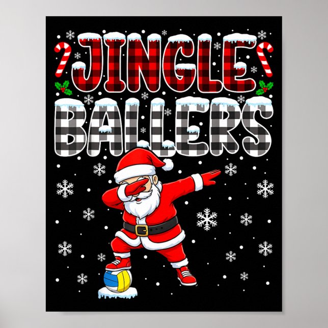 Poster Jingle Ballers Plaid Santa Dabbing Volleyball Chri (Frente)