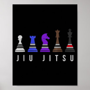 Poster jiu jitsu treinando xadrez, presente bjj com texto