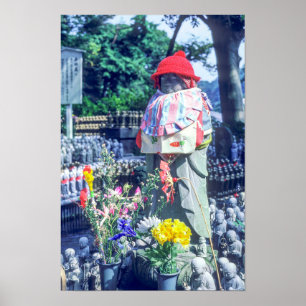 Poster Jizo monk statue with bib and hat