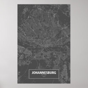 Poster Joanesburgo, África do Sul (branca no preto)