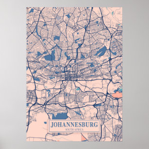 Poster Joanesburgo - Mapa da Cidade do Breezy na África