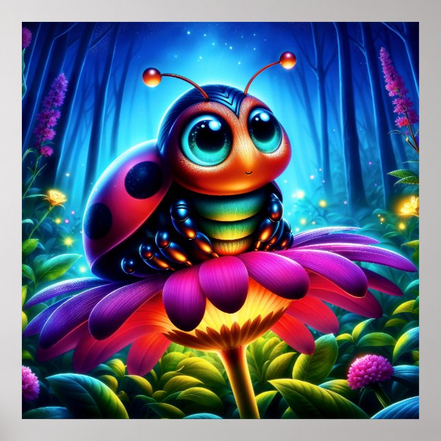 Poster Joaninha bonitinha de olhos grandes com um brilho  (Frente)