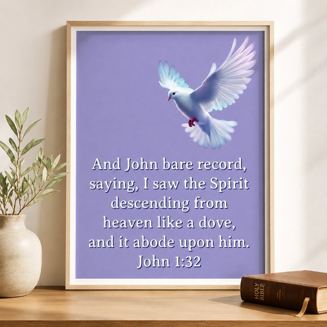 Poster João 1:32 Pombo Descendo Roxo Cristão (Criador carregado)