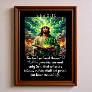 Poster João 3:16 Jesus Bíblia Sagrada Brilhante Cidade em