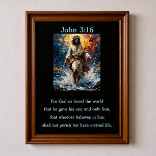 Poster João 3:16 Jesus Caminhando Sobre a Água Mar Tempes