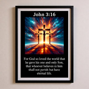 Poster João 3:16 Três Cruzes Nebulosa Cósmica Crucificaçã