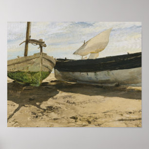 Póster Joaquin Sorolla - barcos de pesca na praia