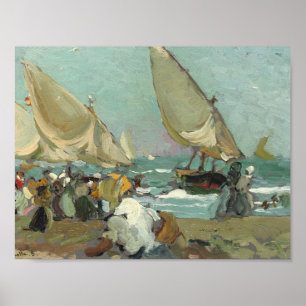 Póster Joaquin Sorolla - barcos na praia de Valência