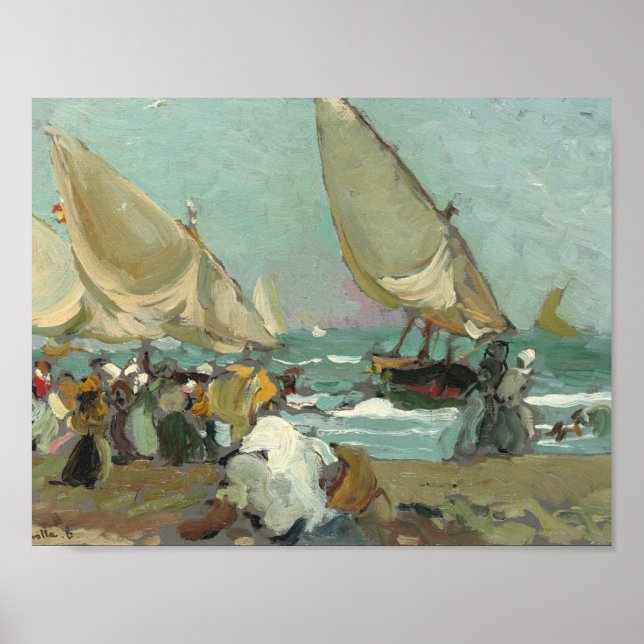 Póster Joaquin Sorolla - Barcos na praia de Valência (Frente)