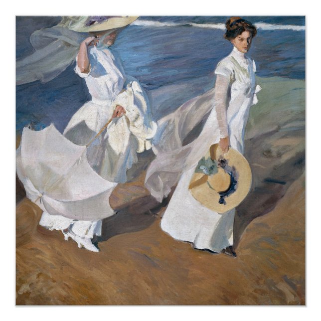 Póster Joaquin Sorolla - Mulheres caminhando na praia (Frente)