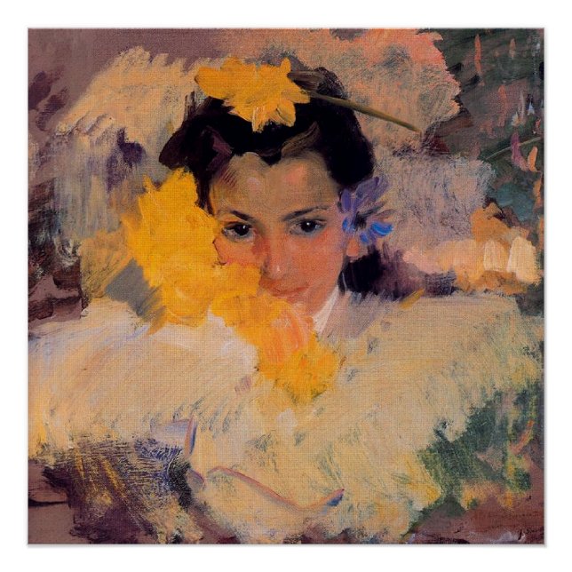 Póster Joaquin Sorolla - Rapariga com Flores (Frente)