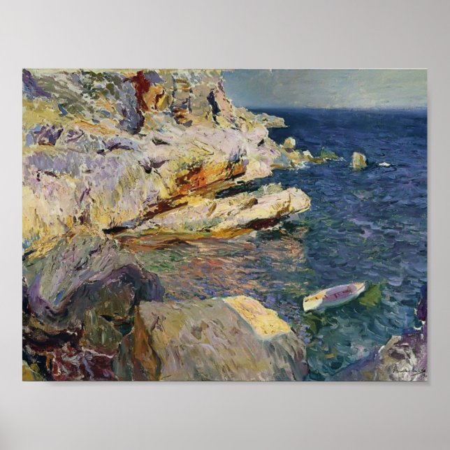 Póster Joaquín Sorolla- Rochas e barco branco, Javea (Frente)