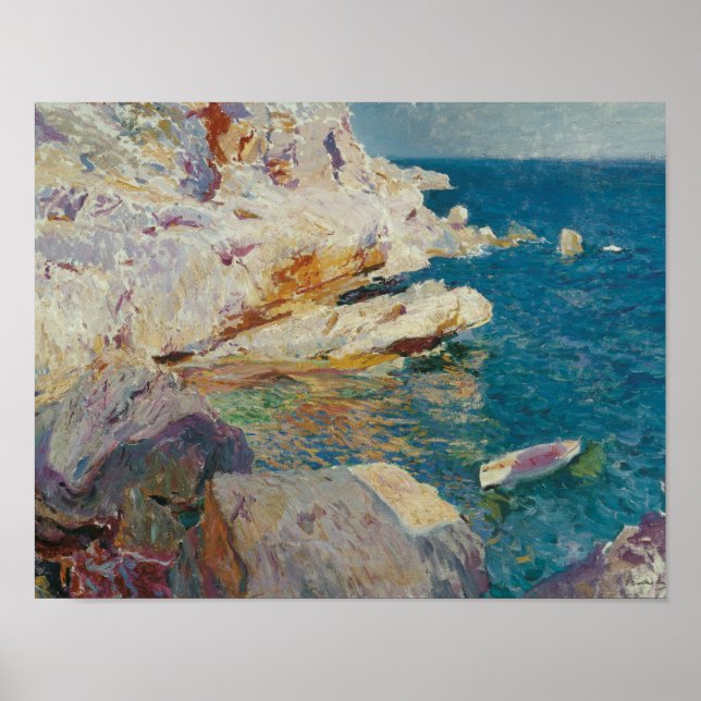 Póster Joaquin Sorolla-Rocks de Javea e o Barco Branco (Frente)