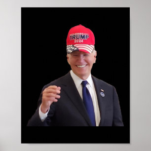 Poster Joe Biden engraçado usa boné Trump 2024