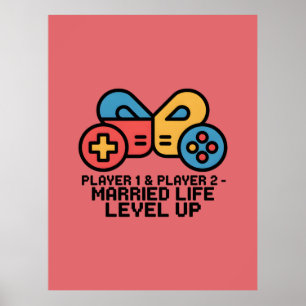 Poster Jogador 1 & 2 Gamer Casado