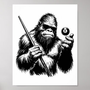 Poster Jogador Bigfoot Billiards - Engraçado Sasquatch Bi