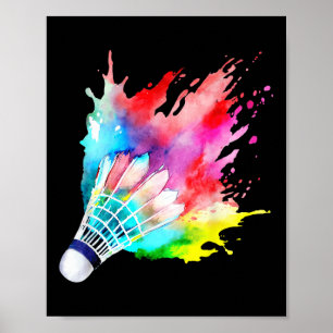Poster Jogador de Aquarela de Badminton Shuttle - Present