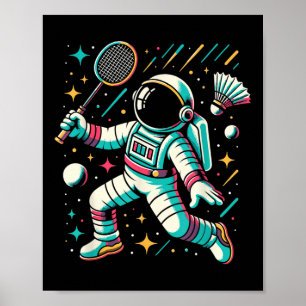 Poster Jogador de Badminton Astronauta Esporte Espacial 