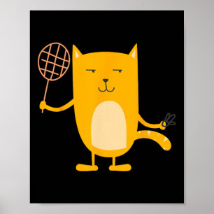 Poster Jogador de Badminton com Gráfico de Gato Esportivo