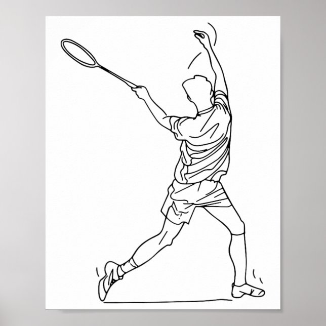 Poster Jogador De Badminton Desenhando O Jogo Do Shuttle  (Frente)